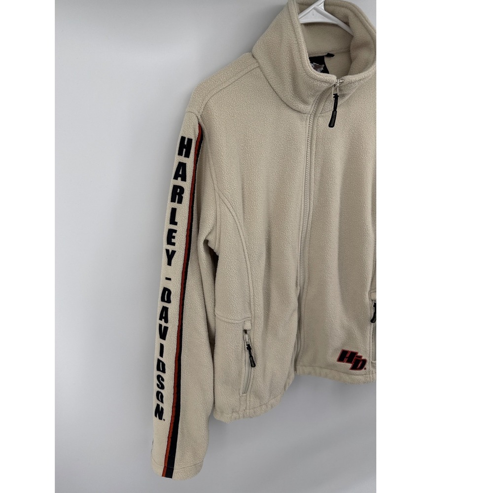 Harley-Davidson Womens Fleece Jacket Full Zip Cream Beige Sleeve Logo 98426-09VW - Picture 4 of 12